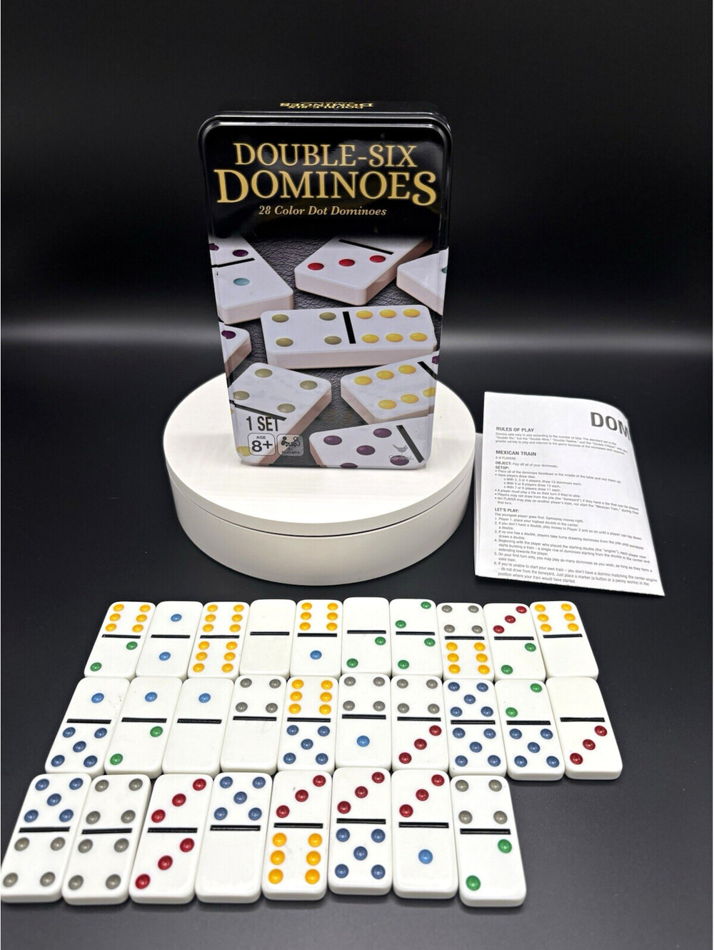 Cardinal Double-Six Dominoes 28 Color Dot Set Tin Case Age 8+ MPN 00401ASG